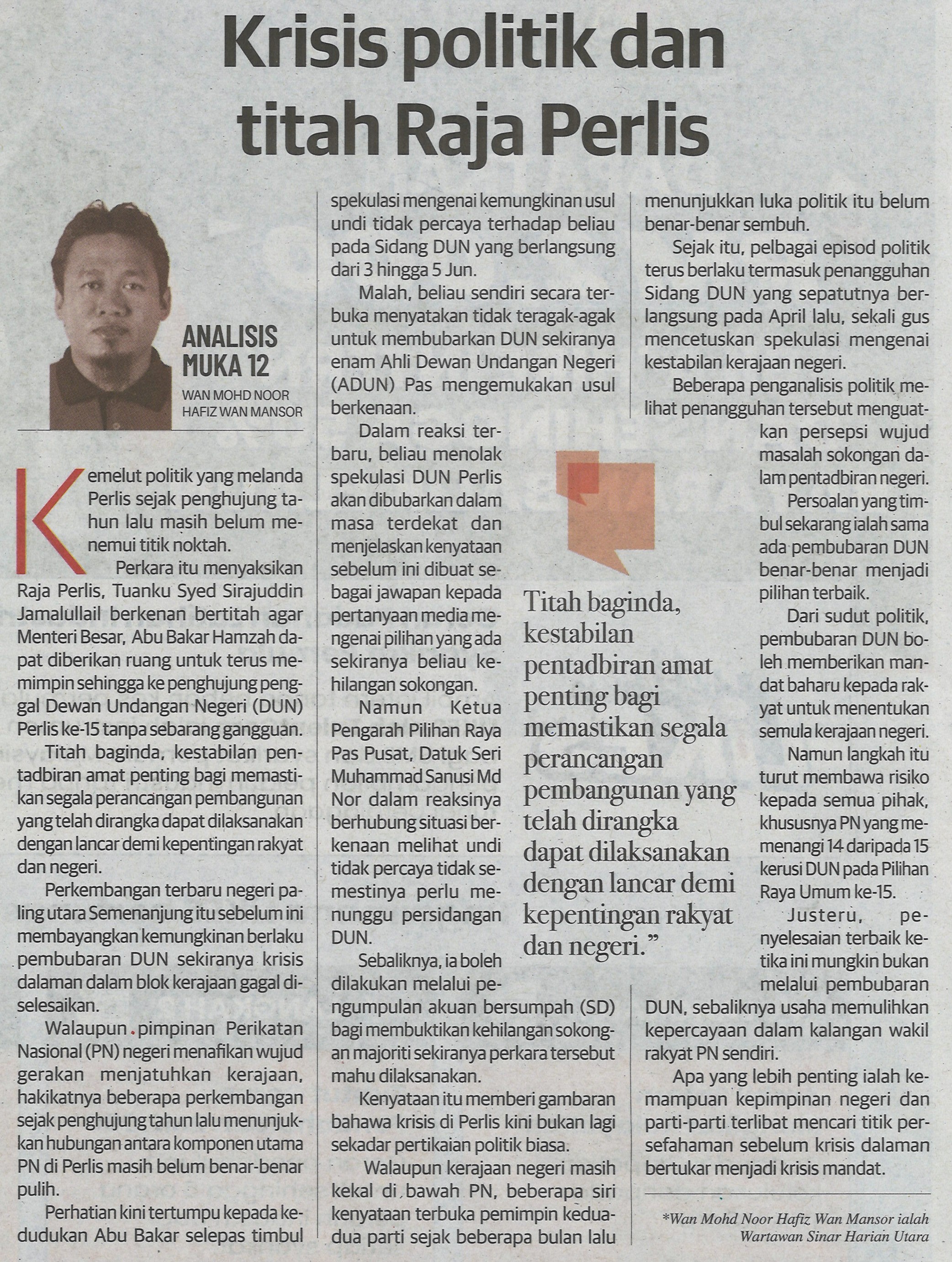 Krisis politik dan titah Raja Perlis