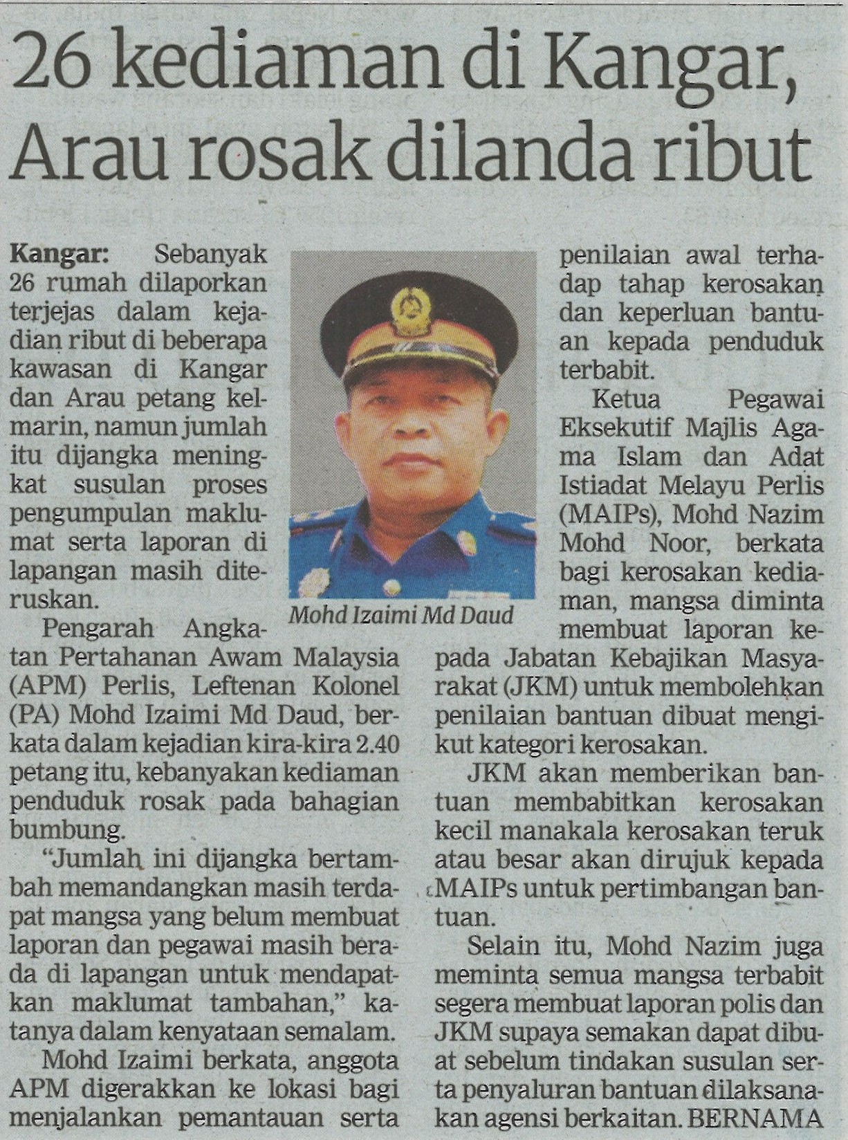 26 Kediaman di Kangar, Arau Rosak Dilanda Ribut