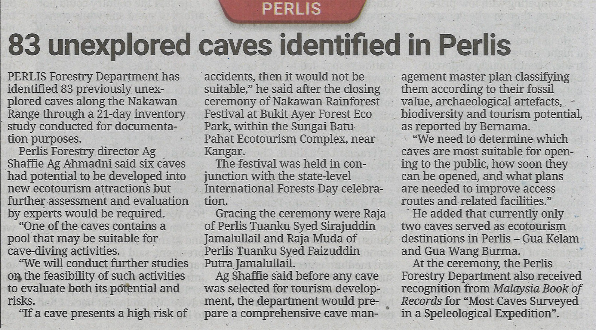 83 Unexplored Caves Identified in Perlis