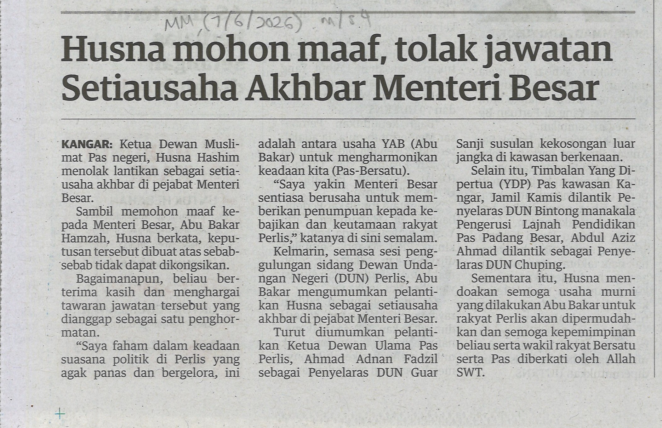 Husna mohon maaf, tolak jawatan Setiausaha Akhbar Menteri&hellip;