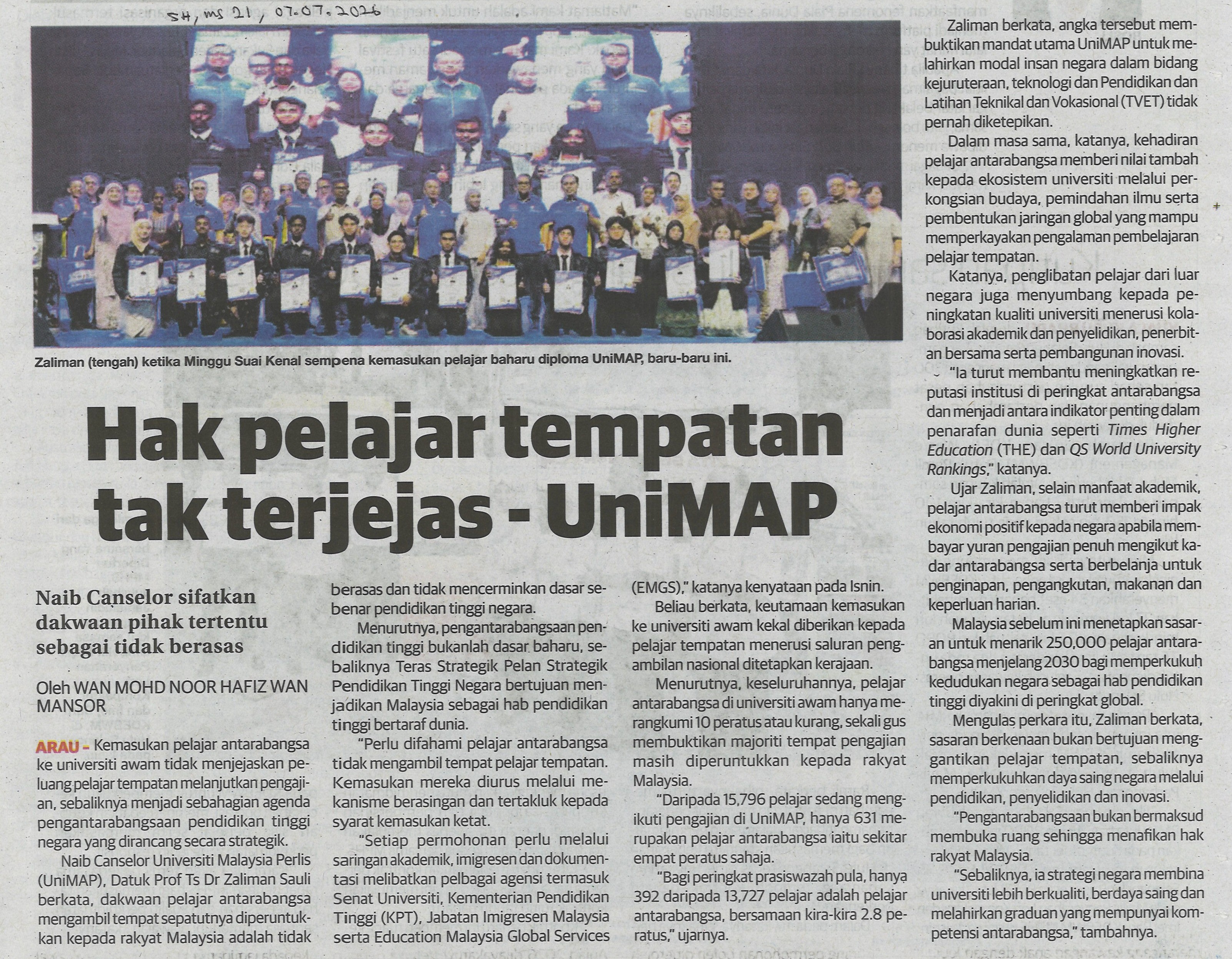 Hak pelajar tempatan tak terjejas - Unimap