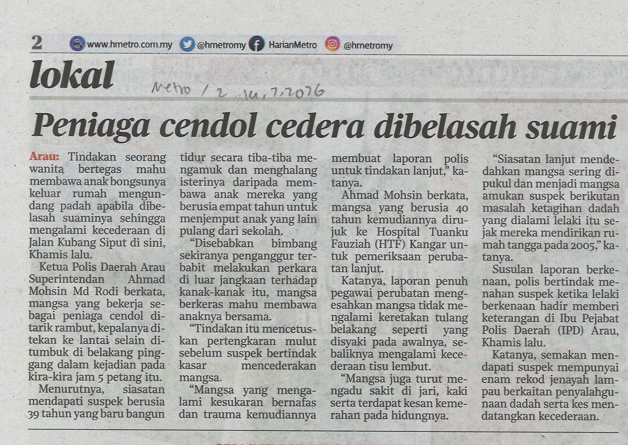 Peniaga cendol cedera dibelasah suami