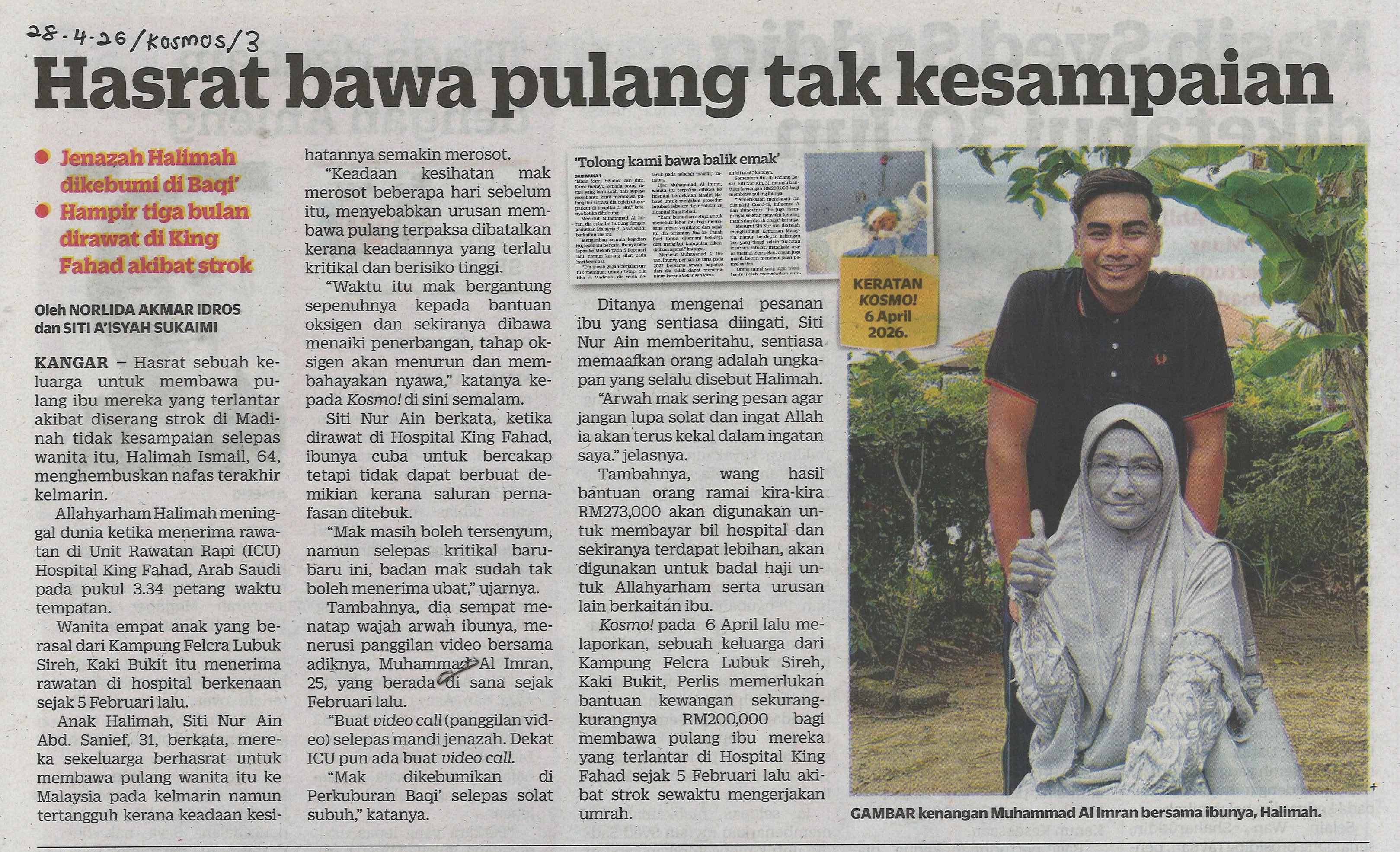 Hasrat bawa pulang tak kesampaian.