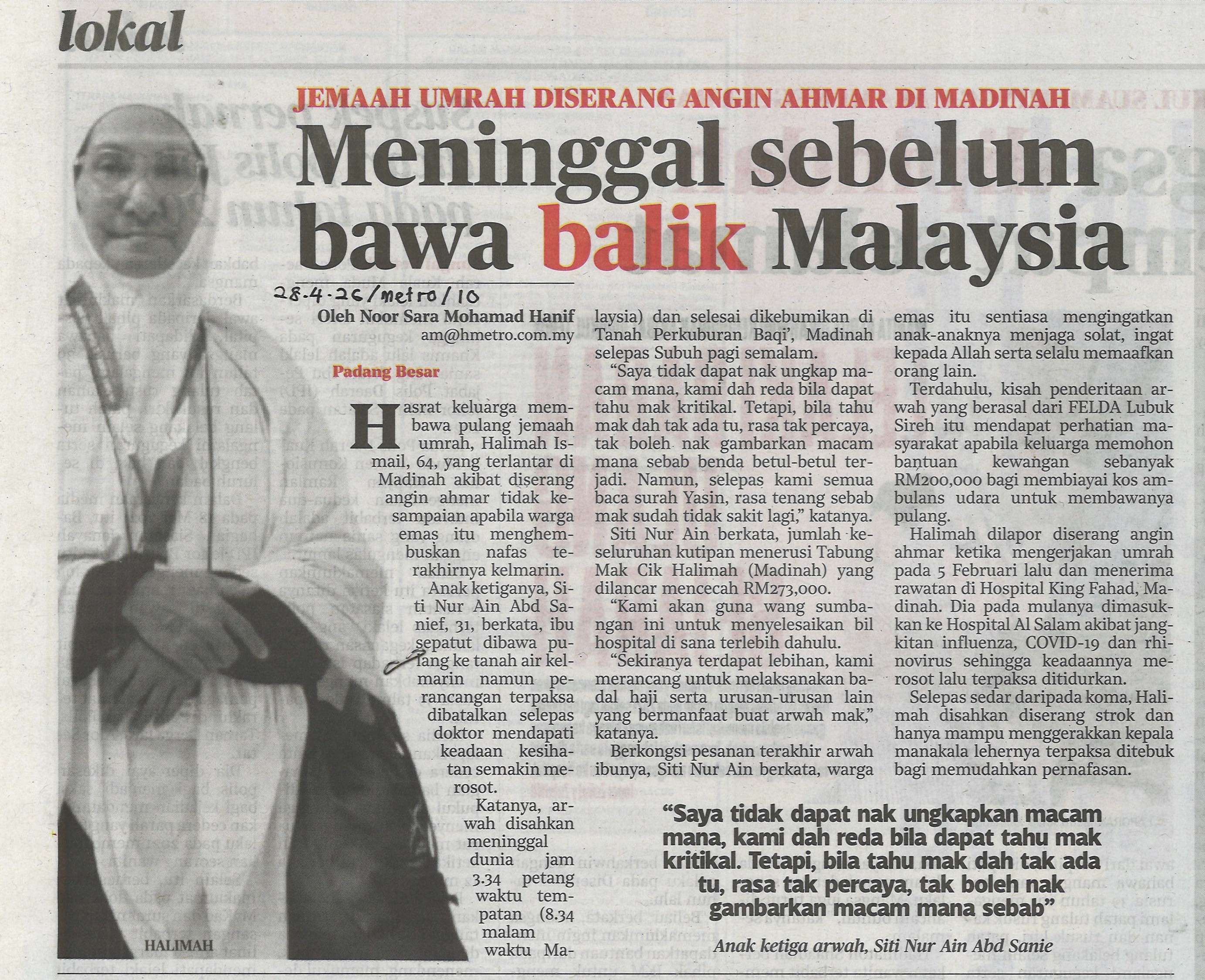 Meninggal sebelum bawa balik Malaysia