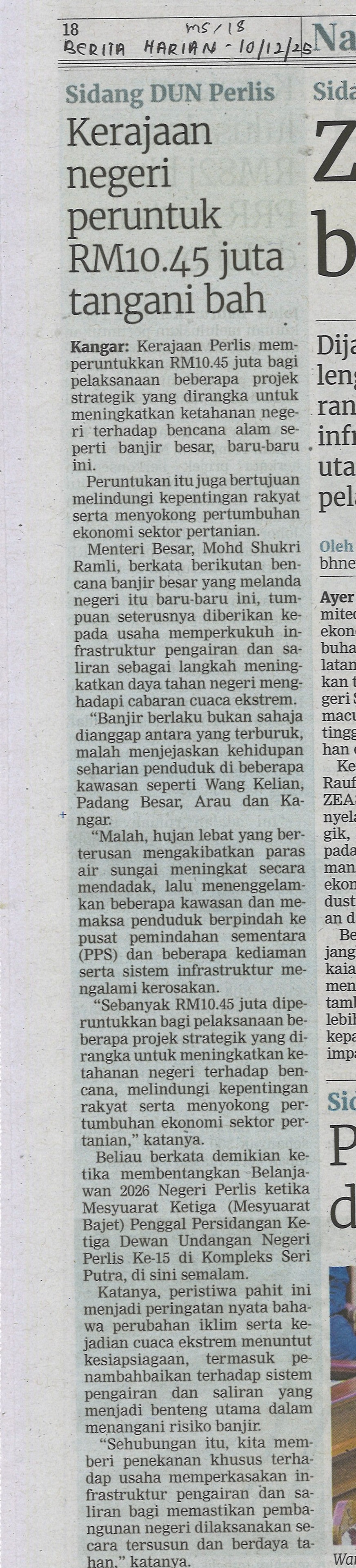 Kerajaan negeri peruntuk RM10.45 Juta tangani bah