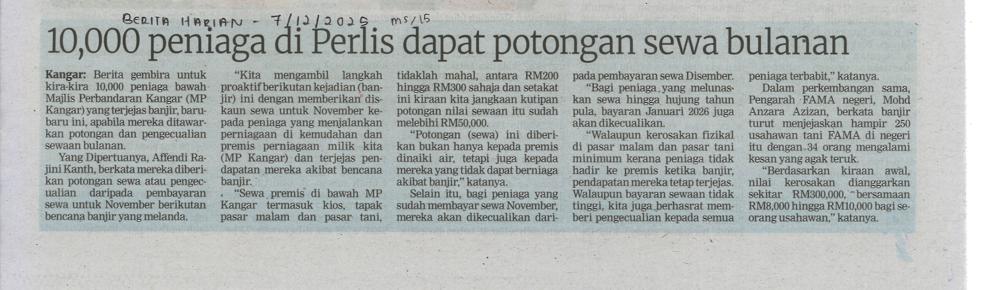 10,000 peniaga di Perlis dapat potongan sewa bulanan