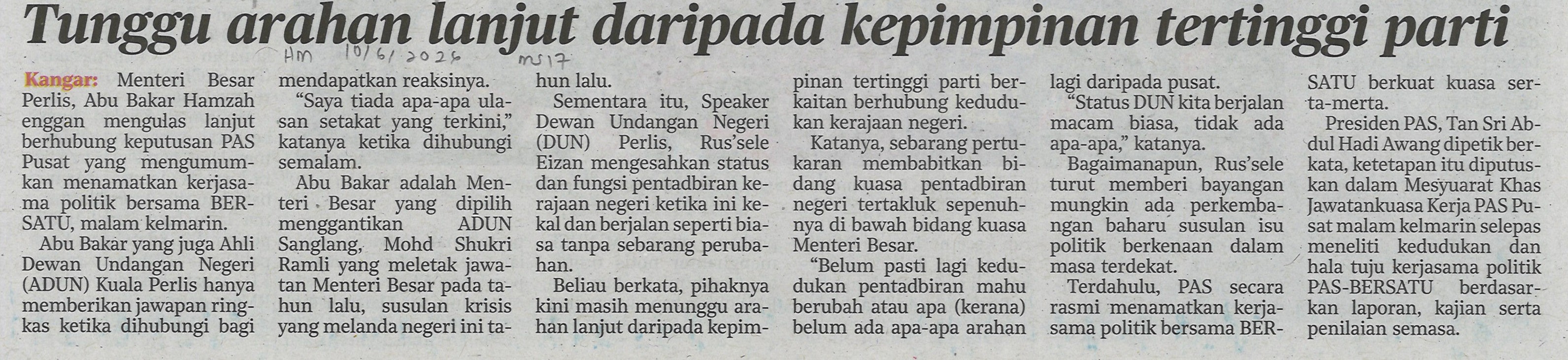 Tunggu arahan lanjut daripada kepimpinan tertinggi&hellip;
