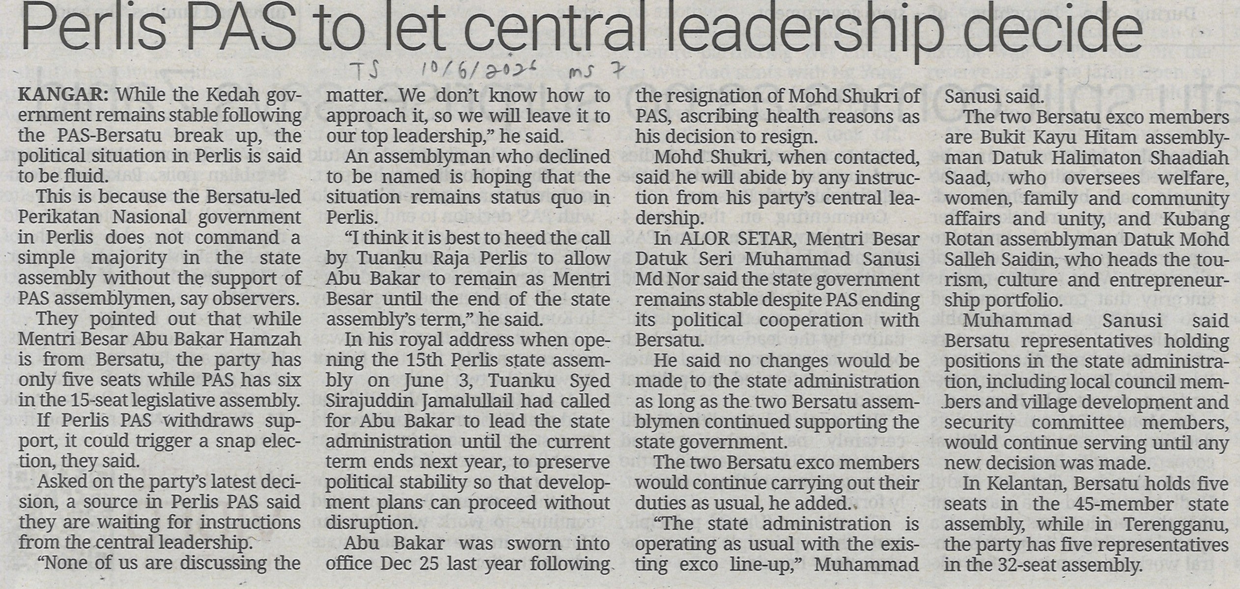 Perlis PAS to let central leadership decide