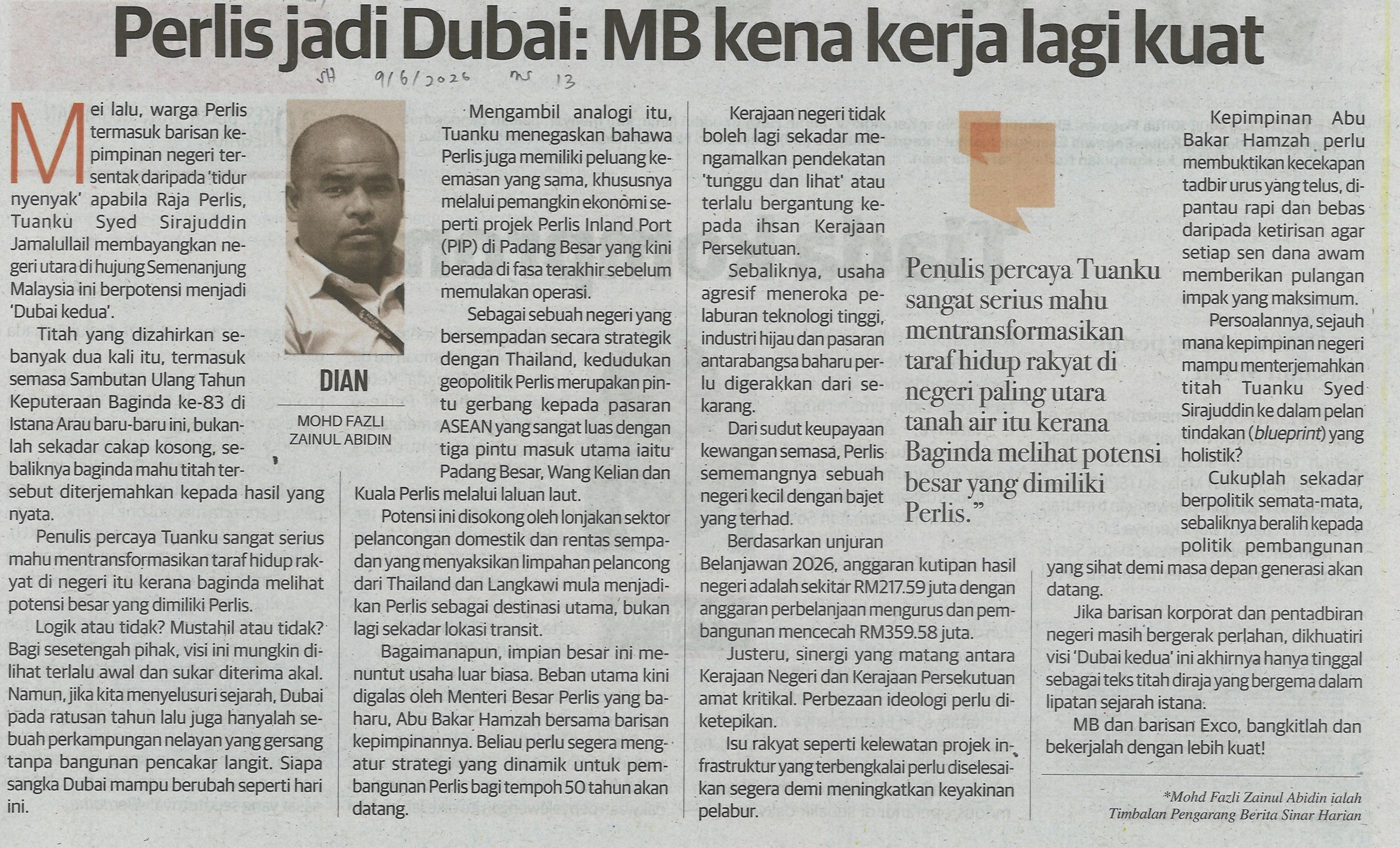 Perlis jadi Dubai : MB kena kerja lagi kuat